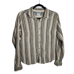 Columbia Striped Cotton Rouched Long Sleeve Button up shirt, women's XL